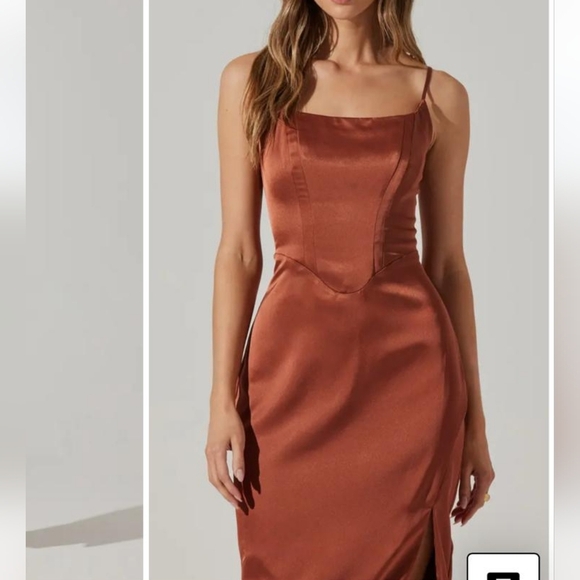 ASTR Long Copper Satin Dress - Picture 3 of 12